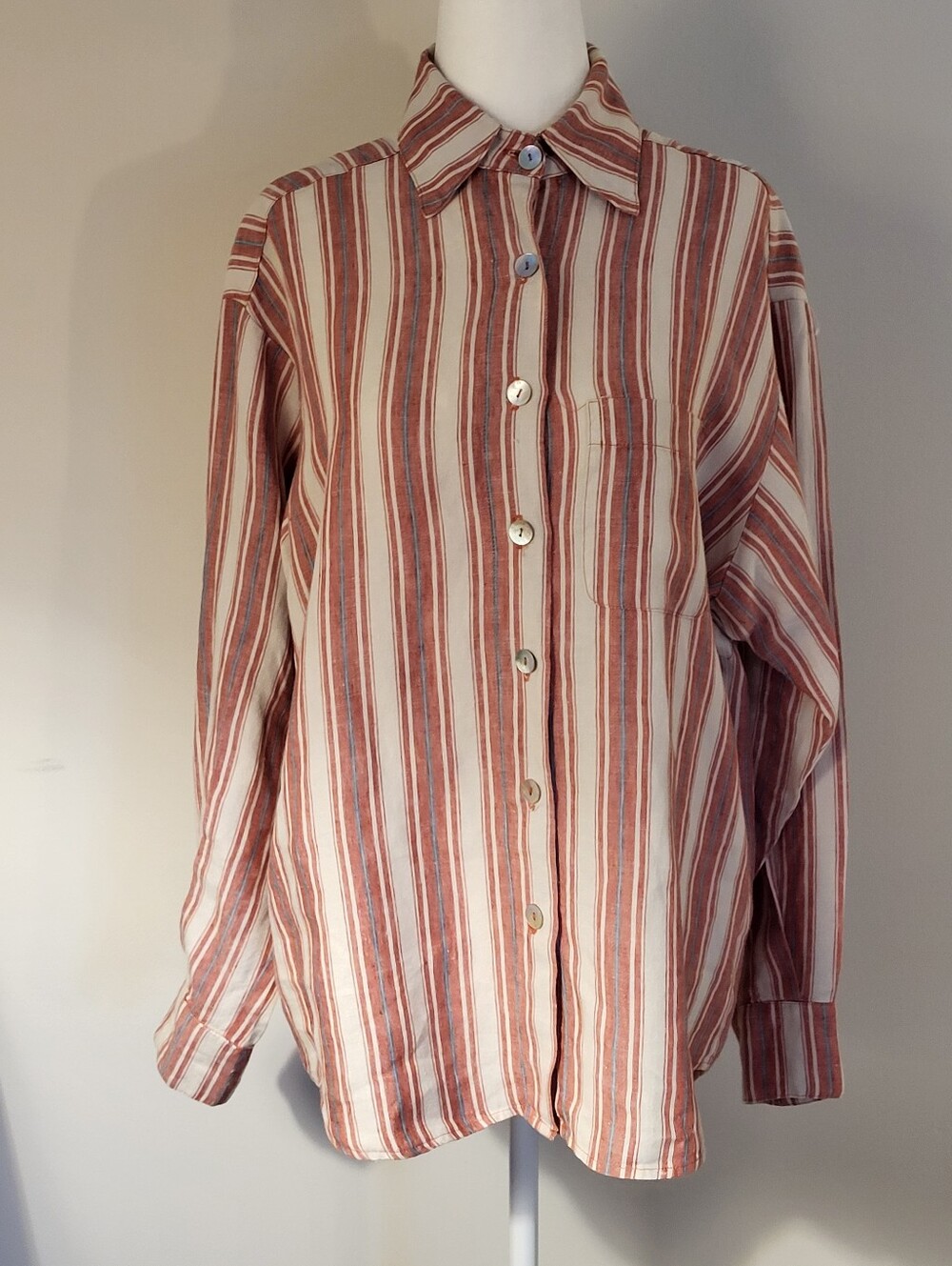 Bryn Walker Mirren Striped Linen Hi-Low Shirt Approx. Small Lagenlook USA
